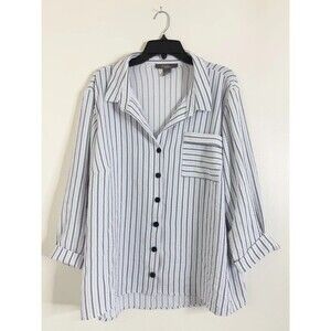 Olivia & Martin Women’s White Black Striped Button Down Blouse Size 3X